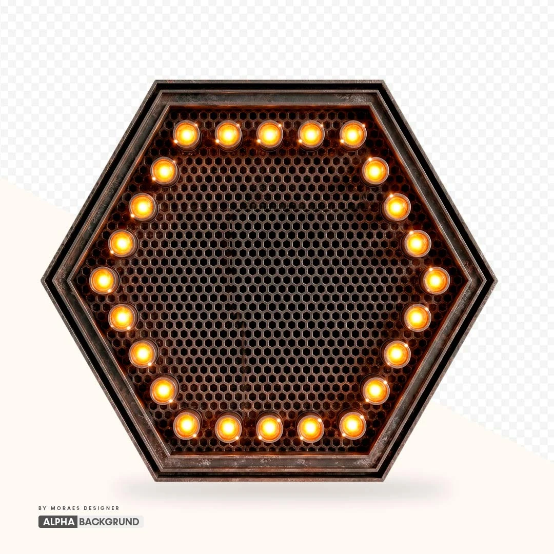 PNG FREE: Hexágono de Metal com Luzes e Brilho – Elemento Fundo Transparente Grátis