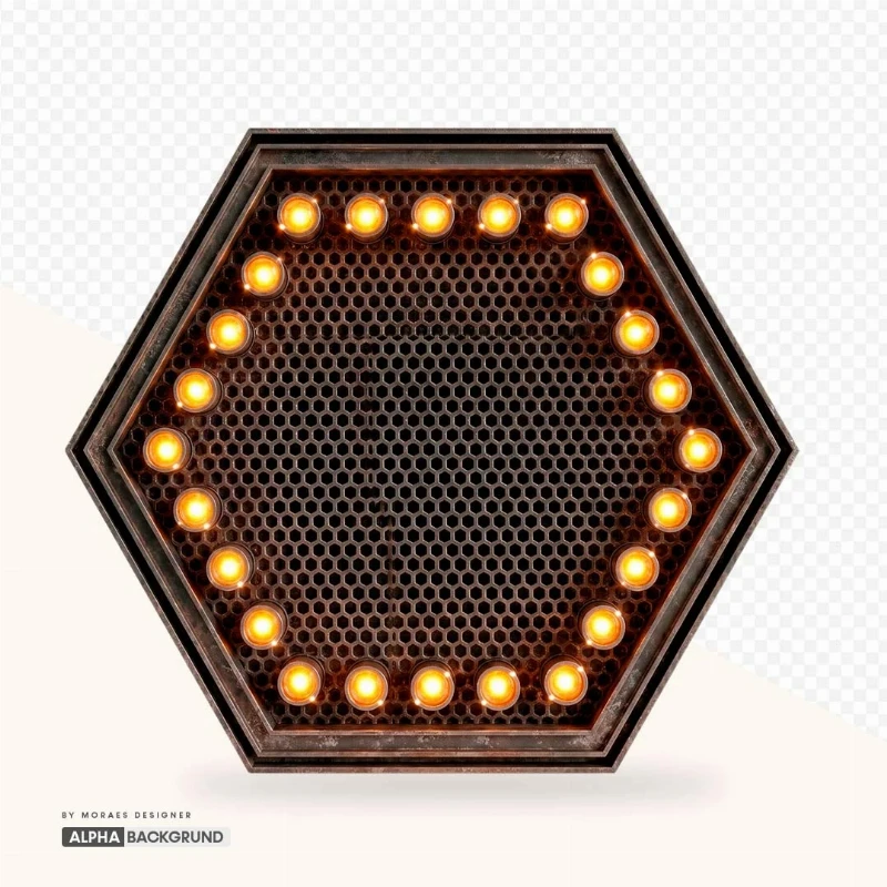 PNG FREE: Hexágono de Metal com Luzes e Brilho – Elemento Fundo Transparente Grátis