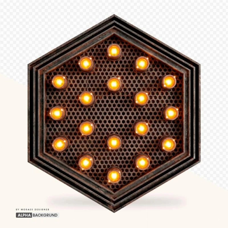 PNG FREE: Hexágono de Metal com Luzes e Brilho – Elemento Fundo Transparente Grátis