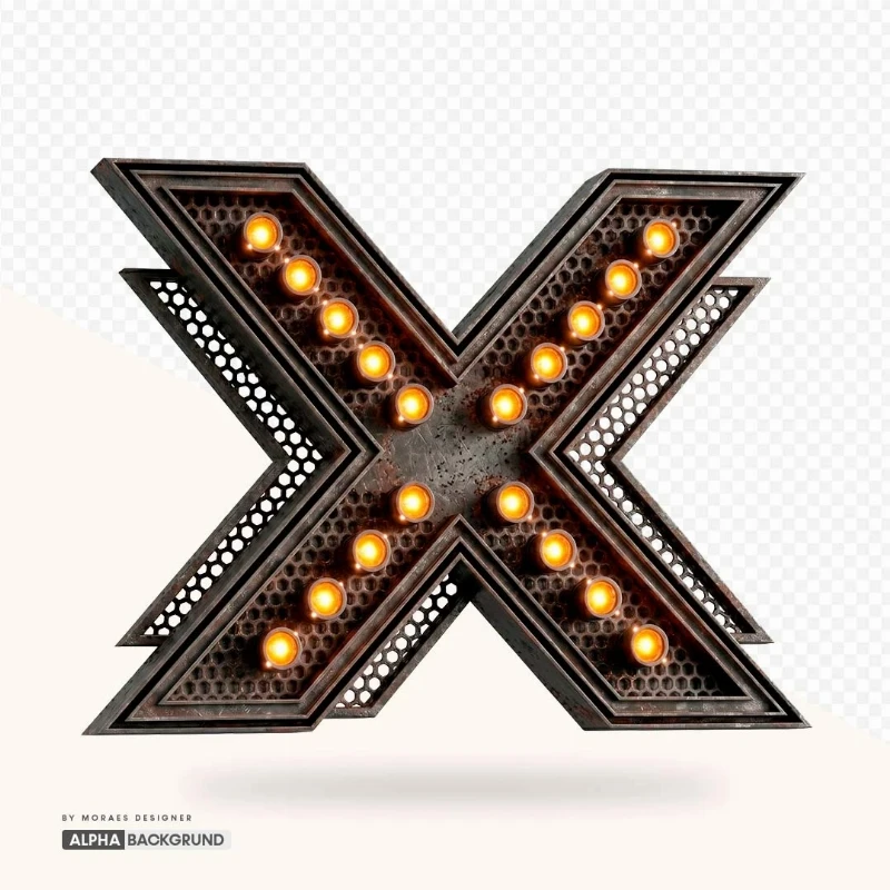 PNG FREE: X de Metal com Luzes e Brilho – Elemento Fundo Transparente Grátis